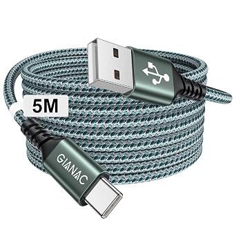 Cavo USB Type-C 5 M, Cavo USB C Lungo Cavo di Rapida per iPhone,Galaxy | 3.1A Cavo Tipo C di ricarica e cavo dati USB C per iPhone 17/16/15,Galaxy S22 S21 S20 S10,Huawei,Xiaomi,Sony,OnePlus