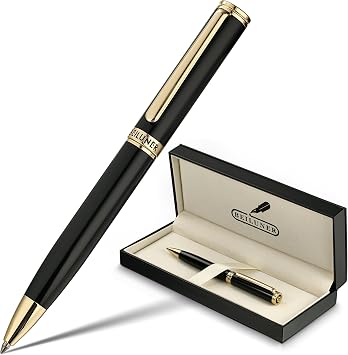 BEILUNER Penna a Gel Lusso con Finitura Oro 24K, Lacca Nera Piano, Artigianato di Classe, Miglior Set Regalo per Uomo/Donna, Professionale, Executive, Ufficio, Retrattile