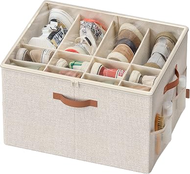 SONGMICS Organizer Scarpe per 16 Paia, con Coperchio Trasparente | Scatola Contenitore, Maniglie, Regolabile, per Armadio, Beige Cappuccino, Collezione TINA LSP555K01