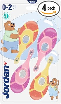 Jordan* ® | Step 1 Spazzolino da denti Bambini | Spazzolino per bambini di età 0-2 anni | Setole morbide, senza BPA | Colore Rosa & Viola | Confezione 4 unità