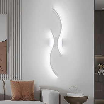 Goeco Applique da Parete Interno LED 80CM 27W 3000LM 6500K, Bianco | Lampada da Parete LED Lunga Moderna con 2 Tubi Luminosi Luce Bianca Calda per Camera da letto Soggiorno Scala Cucina
