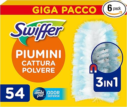Swiffer Duster, Ricariche Piumini Catturapolvere, 54 Panni, Giga Pack | Cattura 3 Volte Più Polvere e Peli/Capelli Rispetto alla Scopa Tradizionale, Migliaia di Microfibre, Anti Odore