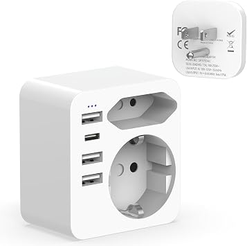 Adattatore Presa Americana,3 USB A e 1 USB C Presa Americana Adattatore Italiana, Adattatore Presa USA With European Plug,Adattatore Tipo B Per L’Uso In United States,Canada,Mexico,Tailandia