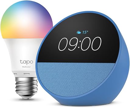 Echo Spot | Blu + Tapo L530EA Lampadina LED Smart (E27), Compatibile con Alexa – Kit di base per Casa Intelligente