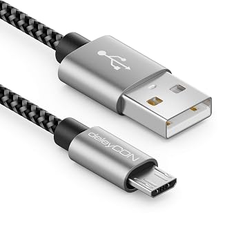 deleyCON 5m Cavo Micro USB in Nylon Cavo di Ricarica e Dati con Connettori in Metallo per Ricarica e Sincronizzazione Telefono Smartphone Tablet