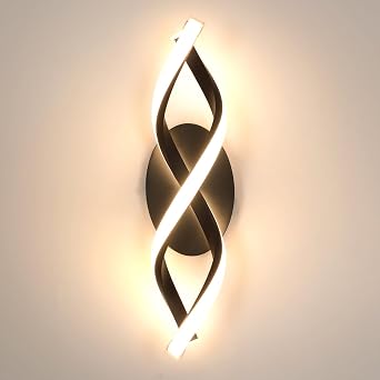 DELIPOP Applique da Parete Interno LED 16 W 1800LM 3000K, Nero | Creativo Spirale Lampada da Parete Moderna, Appliques Camera da Letto LED in Alluminio per Soggiorno Scale Corridoio