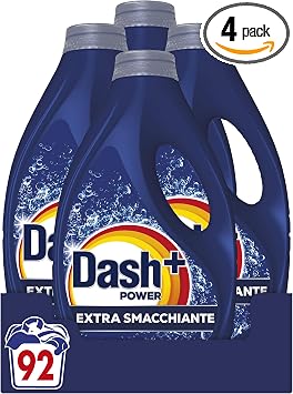Dash Power Detersivo Liquido Lavatrice, 92 Lavaggi (4×23), Extra Smacchiante, Rimuove anche le macchie secche da 7 giorni, per una pulizia impeccabile