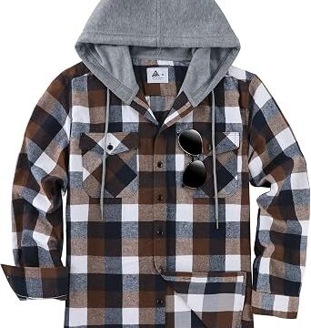 JACKETOWN Camicia in Flanella Quadri da Uomo con Cappuccio Maniche Lunghe vestibilità Regolare Camicie Casual Comode in Cotone con Taschino sul Petto Taglia M-3xl