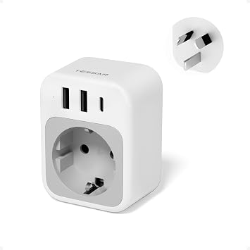 TESSAN Adattatore Australia Tipo I, Adattatore Cina Italia 1 USB C 2 USB A, Presa Australiana 2500 W, per Nuova Zelanda, Cina, Argentina, Figi, Samoa, Tonga, Kiribati, Tuvalu, Vanuatu