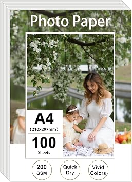 Ditwis 100 Fogli Carta Fotografica A4, 200 g/m² Carta Lucida per Stampanti (21 x 29,7 cm), per Stampare Foto, Immagini, Volantini
