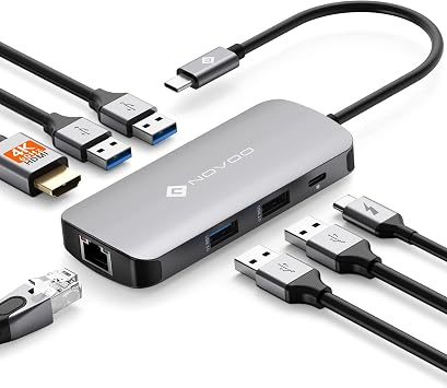 NOVOO 7 in 1 Hub USB C, Multiporta Adattatore con HDMI 4K, Ethernet RJ45, 3 Porte USB 3.0 & USB 2.0, Tipo-C 100W PD, Docking Station Compatibile con MacBook Pro/Air, Surface, iPad, Dell, HP
