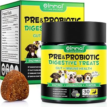Probiotici per Cani 30 Chews Masticabili, Integratore Digestivo con Enzimi e Prebiotici, Supporto per Flora Intestinale e Digestione, Difese Immunitarie e Pelo, Gusto Anatra
