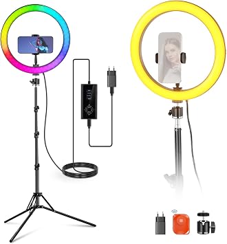 NEEWER 12″ Ring Light con Stativo Compatibile con iPhone, Luce Anello LED RGB 24W con Portatelefono per Selfie Fotografia Studio Registrazione Video Trucco Ciglia Streaming, 2500-10000K CRI95+, RH12C