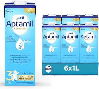 APTAMIL Nutribiotik 3, Latte di Crescita Liquido – 6x1L | Dal 12° Mese Compiuto al 24° Mese, Pronto all’Uso, FORMATO CONVENIENZA