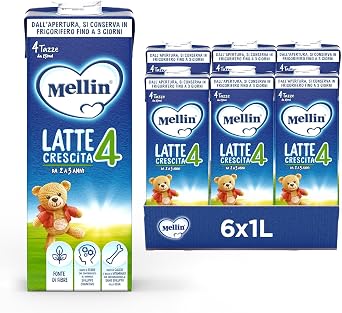 Mellin 4, Latte di Crescita Liquido – 6x1L (6L) | Dal 2° Anno Compiuto al 3° Anno, Pronto all’uso FORMATO CONVENIENZA