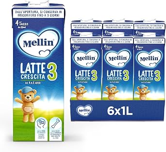 Mellin 3, Latte di Crescita Liquido – 6x1L (6L) | Dal 1° Anno Compiuto al 2° Anno, Pronto all’uso FORMATO CONVENIENZA