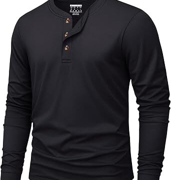 KEFITEVD Magliette Uomo Henley Maglia Manica Lunga Uomo Cotone Basica T-Shirt con 3 Bottoni