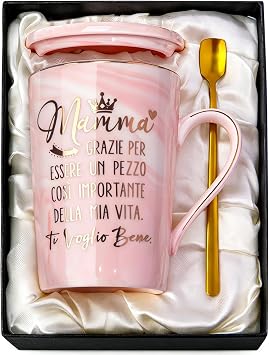 Biching Regalo Mamma Compleanno, Regalo per Mamma Tazza Elegante | Regalo Mamma Natale da Figlia e Figlio, regalo compleanno mamma Originale Utile Personalizzato, Cucchiaio, Biglietto