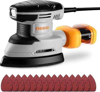 DEKOPRO 180W Levigatrice Mouse per Legno 13000RPM, Sistema Raccolta Polvere | Multifunzione Levigatrice Elettrica 15 Carte Abrasive, Leggera e Compatta, per Levigare, Lucidare in Falegnameria e Fai-da-te