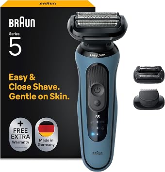 Braun Serie 5 Rasoio Elettrico Barba, 2 Accessori, 52-A1820cce, Azzurro | Regolabarba Uomo, 2 Accessori, Rasoio Barba Impermeabile, Ricaricabile, 50 Min di Utilizzo