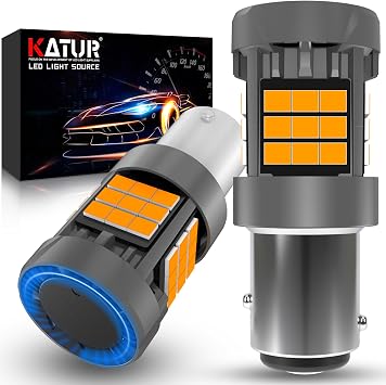 KATUR Lampadina 1157 BAY15D LED, Canbus 500% luminosità 3000LM Giallo Ambra con Ventola di Raffreddamento Lampadine LED P21/5W 1157A 1157NA Indicatori di Direzione, 2PCS
