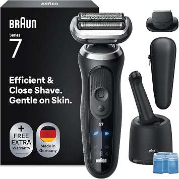 Braun Serie 7 Rasoio Elettrico Barba 72-C1200cc Accessorio, Smartcare, Nero | Regolabarba Uomo 100% Impermeabile, Ricaricabile, Rifinitore di Precisione, Stazione Smartcare, 1 Accessorio, Rasoio Barba