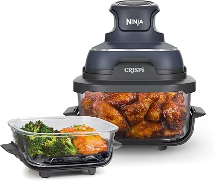 Ninja CRISPi, Friggitrice ad Aria in Vetro Compatta, 4 Funzioni, Blu | 3,8 L, Senza Olio, 2 Contenitori, Piastre, Coperchi, Accessori Lavabili in Lavastoviglie, Ricette Versatili, FN101EUGY