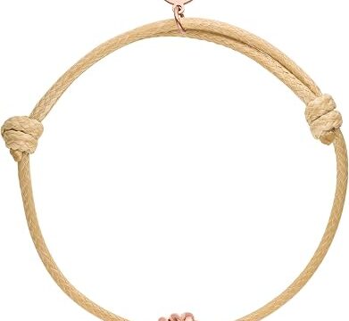 Purelei® Aloha – Bracciale regolabile in tessuto beige con ciondolo a forma di simbolo – acciaio inossidabile placcato oro – oro / argento / oro rosa – max 12 cm