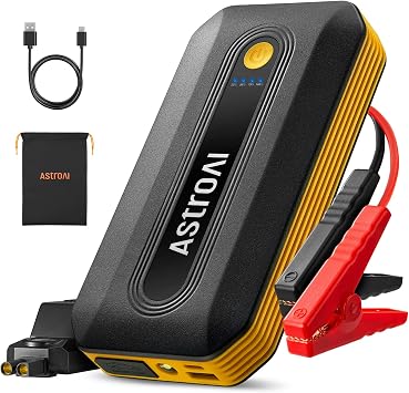 AstroAI B8 Booster Avviamento Auto, Avviatore Batteria per Auto/Moto 12V | Starter Batteria Auto con Torcia LED e Uscita USB, Power Bank per Motori fino a 7,0L Benzina e 5,5L, Arancione