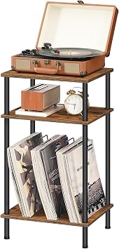 HOOBRO Supporto per Giradischi a 3 Livelli, Espositore per Dischi in Stile Industriale, con Divisori Rimovibili, per Circa Vinili, CD, Album, Giradischi, Marrone Vintage e Nero EBF02RS01