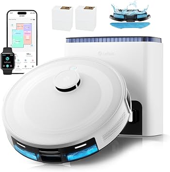 Lefant M2L Plus Robot Aspirapolvere Lavapavimenti con Mappatura, 6000 Pa | Svuotamento Automatico 75 Giorni, 130min, Navigazione Laser dToF +Ostacoli PSD, Pulizia Personalizzata, WiFi/App/Alexa/iWatch