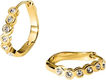 Purelei® Reef – Orecchini a cerchio in acciaio inox con zirconi bianchi, placcati in oro 18 carati, design curvo, 20 mm, orecchini curati, oro, argento, oro rosa