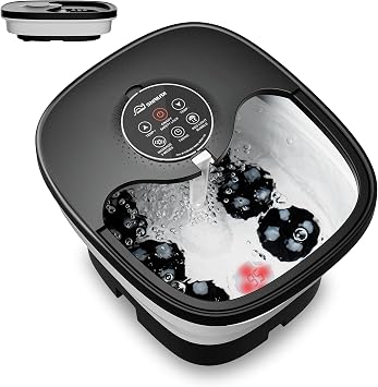 Snailax Pediluvio Massaggiatore con calore, telecomando, rulli massaggianti Shiatsu, bolle, controllo della temperatura, pieghevole, vasca per pedicure