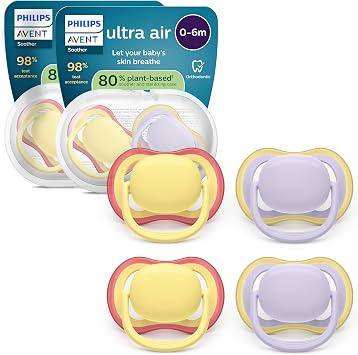 Philips Avent Ultra Start Ciuccio – Design ortodontico, per neonati 0-6 mesi, tettarella simmetrica in morbido silicone, senza BPA, 2 custodie per la sterilizzazione, confezione da 4, SCF087/20