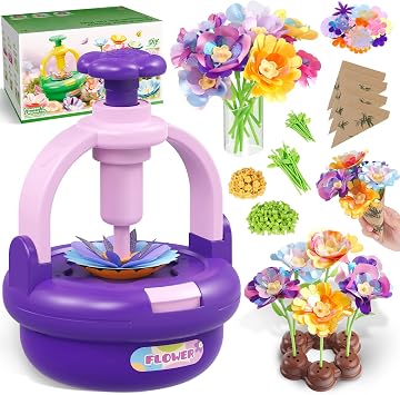 Kit Bouquet di Fiori in Stoffa per Bambine 4-8 Anni – Macchina DIY con Vaso | Petali, steli, centri e carta floreale da assemblare – attività riutilizzabile e regalo creativo da condividere in famiglia