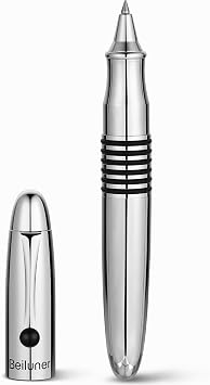 BEILUNER 320 Penna Rollerball di Lusso, Corpo in Metallo Cromato Lucido con Ricarica Schmidt, Set Regalo Dirigenziale EDC Peso Massimo per Uomo e Donna, Penna da Ufficio Professionale-Cromo Argentato