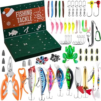 Calendario dell’Avvento 2026 per Uomo Adulto – Regalo per Pescatore | 77 Pezzi da Pesca con Esche e Attrezzi (Pinze, Presa per Labbra) – Regalo per Pescatore, Papà, Marito e Ragazzi Adolescenti