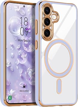 LCHULLE Magnetica Cover per Samsung Galaxy S25 Plus/S24 Plus,Viola chiaro | Compatibile con Magsafe, Protezione della Fotocamera, Cover Antiurto Protettiva, Custodia in Silicone Elettroplaccata