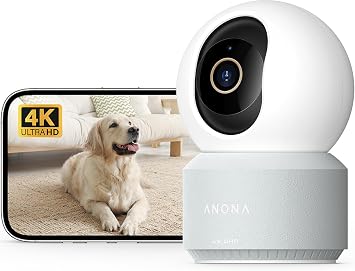 Anona Pano 4K Telecamera WIFI Interno,Videocamera Sorveglianza Animali/Cani | 360° PTZ, Wi-Fi 6 2,4/5G, Auto-Tracking, Rilevamento AI Persone/Animali/Bambino Pianto, Modalità Privacy, Audio Bidirezionale
