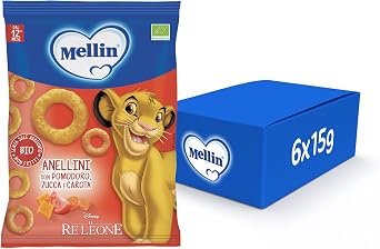 Mellin Anelli di Pomodoro, Zucca e Carota, ilReLeone, Snack Biologico,6x15g | Per Bambini dal 12° Mese Compiuto