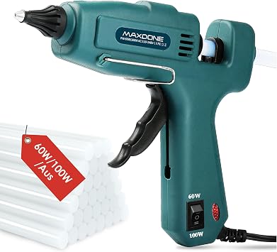 MAXDONE Pistola Colla a Caldo 60W & 100W & Chiudi con un clic, Pistola Grandi Colla a Caldo Professionale con 12 stick di colla a caldo da 11 mm, per Arte DIY a Scuola Riscaldamento Rapido