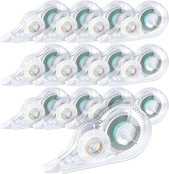 Set 12 Nastri Correttivi A Rotella, 5 Mm X 12 M, Trasparente | Cappuccio Protettivo, Scrittura Immediata, Correzione Precisa, Presa Comoda, Per Scuola E Ufficio