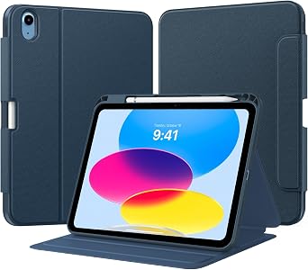 TiMOVO Cover Custodia per iPad A16 11″/10 Gen 10,9″, Blu Marino | Supporto per Penne, Protettiva con Supporto Folio, Visione Multi-Angolo