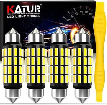 KATUR Lampadina C5W LED Canbus, 42mm 1.65” Festoon LED, 12V-24V 6000K Bianco, 211 212 211-2 212-2 214-2 Illuminazione Interno Auto Plafoniera Bagagliaio Cortesia, Pacco da 4