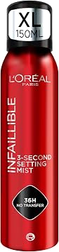L’Oréal Paris Spray Infaillible Trucco XL con 36 ore di durata, fissa il trucco senza trasferimento per un look impeccabile. Water-proof e olio proof, 150 ml