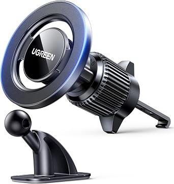 UGREEN Supporto Telefono Auto MagSafe 2 in 1 con Gancio e Adesivo | Porta Telefono Macchina Rotazione 360° per iPhone 18 Pro Max 17 Air 16 15 Galaxy S25 S24 Per il Cruscotto Presa d’Aria
