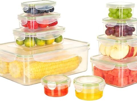 VINATO Set di 10 Contenitori per Alimenti con Coperchi, Contenitori Ermetici in Plastica, Scatole Rettangolari per Preparazione dei Pasti,Senza BPA, 0,12-3,8L, per Microonde Lavastoviglie Frigorifero