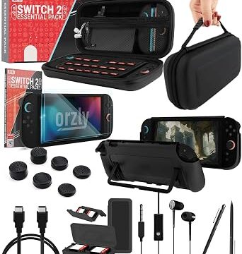 Orzly Accessori per Switch 2 – Custodia e Pellicola Protettiva per Nintendo Switch 2 (2025), Cavo di Ricarica, Porta Giochi, Custodia con Impugnatura Comfort, Cuffie e Altro – Edizione Regalo
