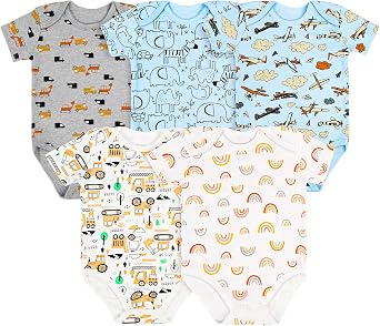 Vicloon Body Neonato e Neonata, 3 Pcs, 5 Pcs, Body a Maniche Corte in 100% Cotone, con Comoda Apertura, Unisex 0-12 Mesi, Idee Regalo Nascita(Colore A, Colore B, Colori Solidi)