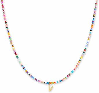 GD GOOD.designs Collana di perline colorate donna | Collana impermeabile con lettere A-Z | Ciondolo con iniziale in acciaio inox placcato oro 18K | Regolabile e delicata sulla pelle (40-45 cm)